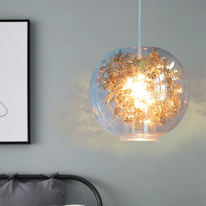 Modern Clear Glass Shattered Leaves Pendant Light with 1 Light, Silver/Gold Finish