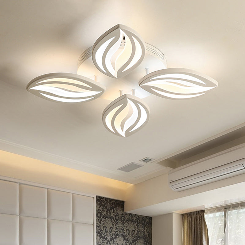 LED Bedroom Ceiling Light - 4/6 Lights Flush Mount Fixture with Leaf Acrylic Shade - White