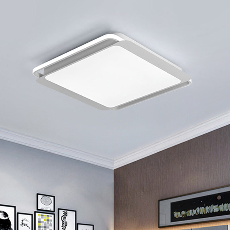 Modern Metal Square Ceiling Flush Mount Light - LED 18"/23.5" W - White Bedroom Lamp in Warm/White