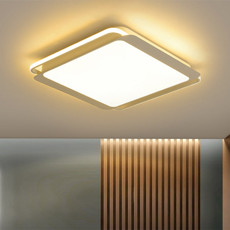 Modern Metal Square Ceiling Flush Mount Light - LED 18"/23.5" W - White Bedroom Lamp in Warm/White