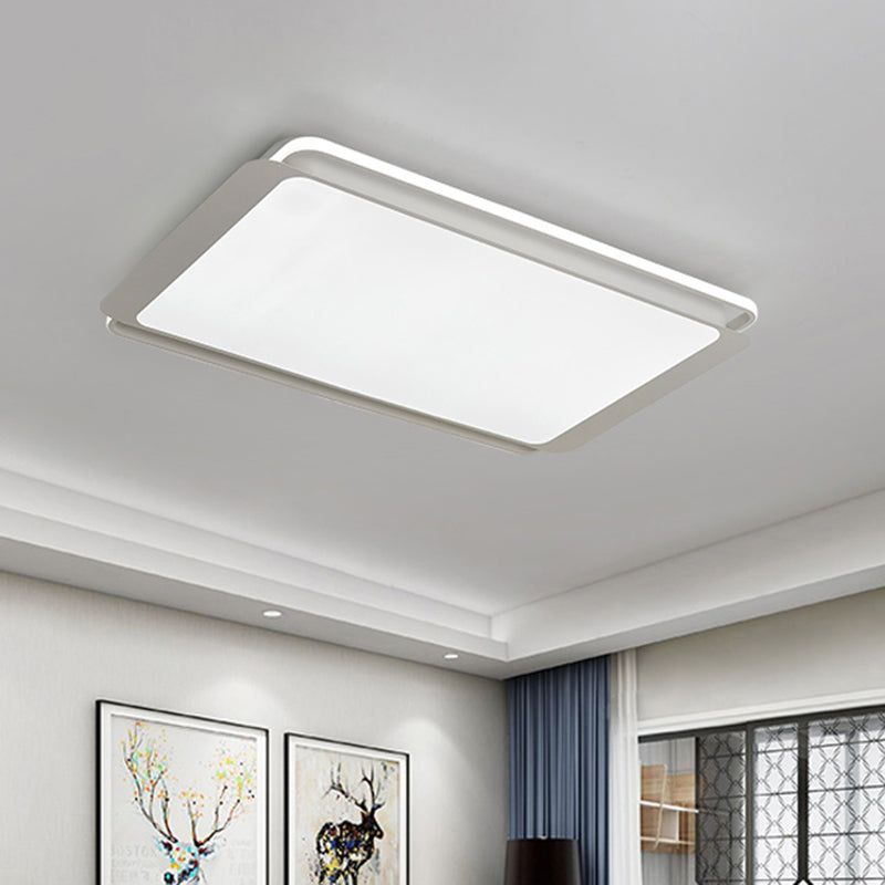 Simple Metal Integrated LED Flush Mount Ceiling Light Fixture - White Rectangular Design for Living Room, 35.5"/43" Wide - Warm/White Illumination