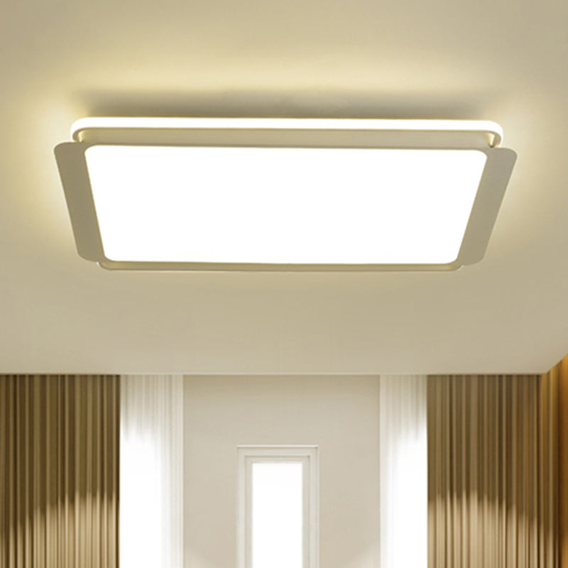 Simple Metal Integrated LED Flush Mount Ceiling Light Fixture - White Rectangular Design for Living Room, 35.5"/43" Wide - Warm/White Illumination