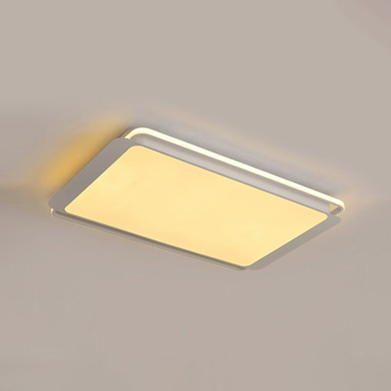 Simple Metal Integrated LED Flush Mount Ceiling Light Fixture - White Rectangular Design for Living Room, 35.5"/43" Wide - Warm/White Illumination