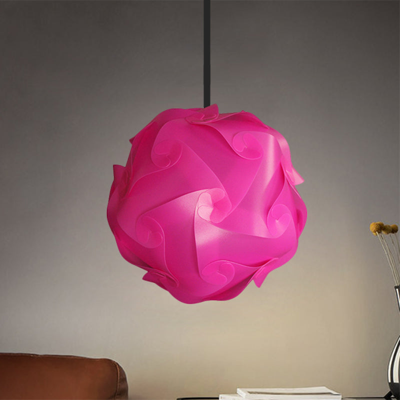 Contemporary Acrylic Globe Hanging Lamp Set - White/Red/Pink, 1-Light Pendant Light, 8"/9"/10" Dia (Pack of 2)