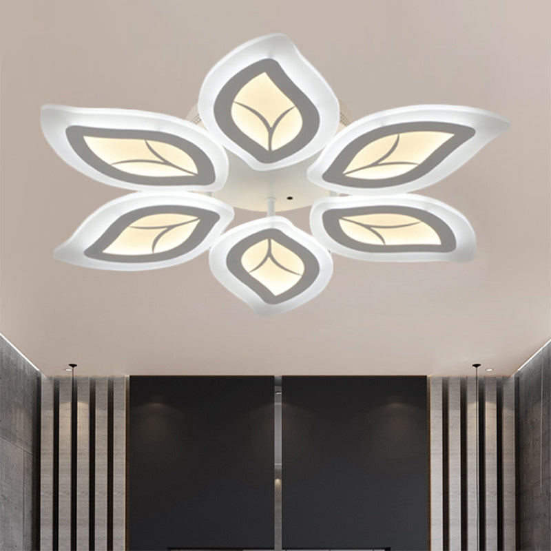 Modern Acrylic Leaf Flush Mount Light - 4/6/9-Light LED Ceiling Fixture in Warm/White/Natural Light