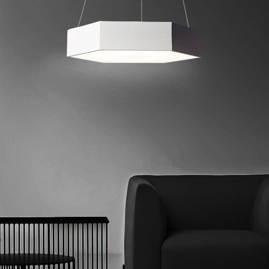 Contemporary LED Hexagon Pendant Lamp - Yellow/Silver/Purple, 12"/18"/23.5" Wide