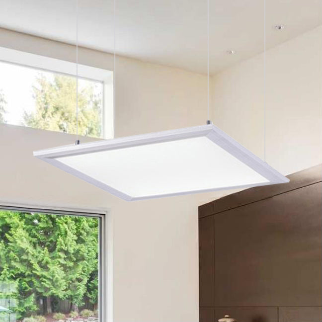 Simplicity LED Metal Pendant Lighting in White - Wide Square/Rectangular Design with Acrylic Diffuser (12"/23.5"/47")