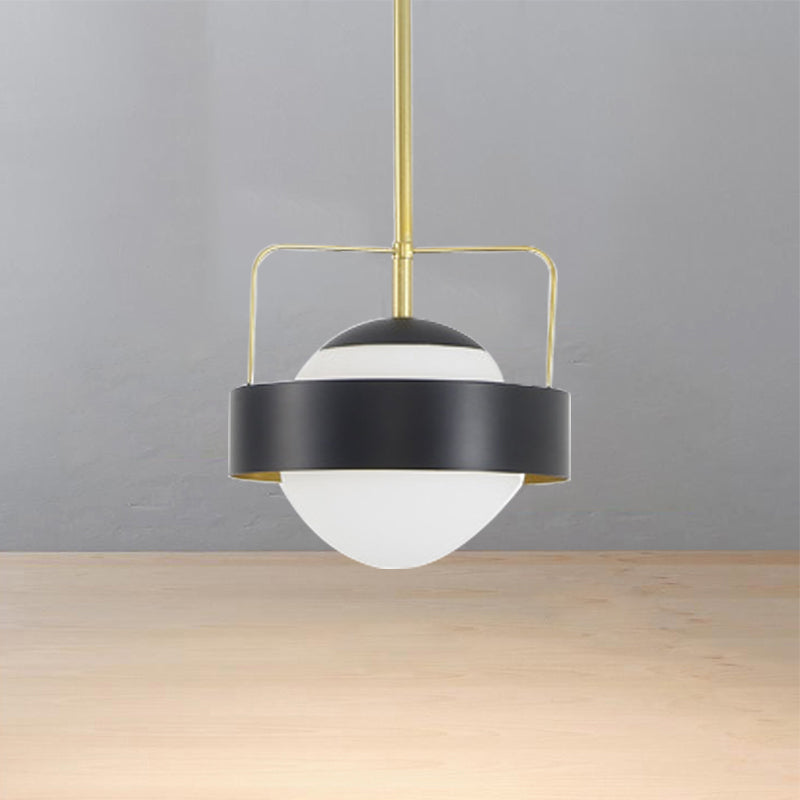 Modern Frosted Glass and Metal Hanging Light - Global Shade Pendant Lamp