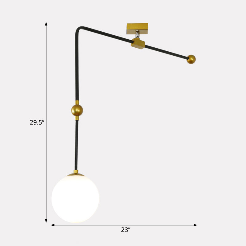 Modern White Glass Hanging Light With Adjustable Metal Rod And Black Pendant