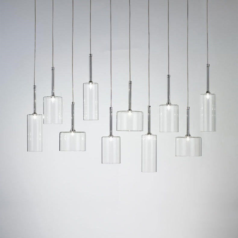 Modernist Glass Led Pendant Light Fixture - Cylindrical/Drum Design Nickel Finish 1 Grey/Red/Orange