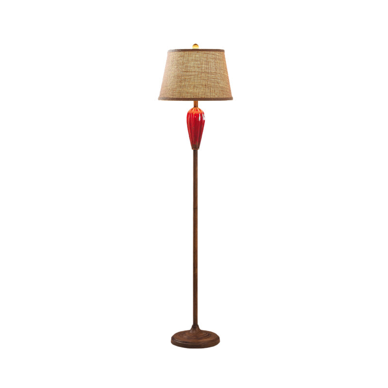 Retro Porcelain Urn Shape Floor Lamp With Fabric Shade - Red/Blue