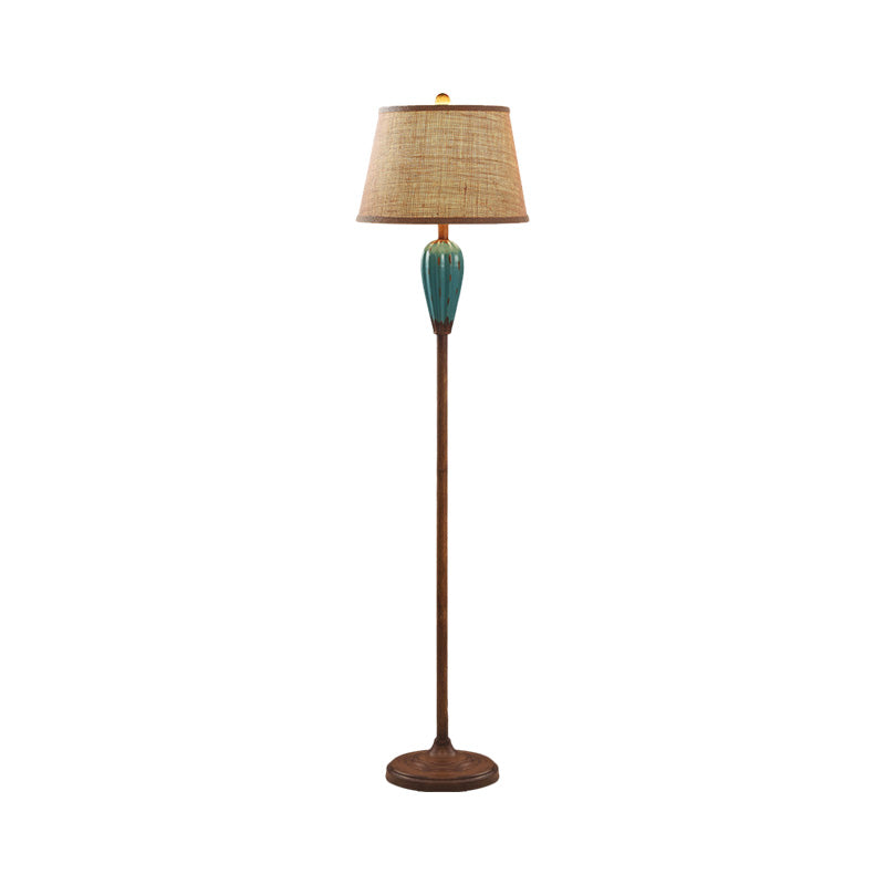 Retro Porcelain Urn Shape Floor Lamp With Fabric Shade - Red/Blue