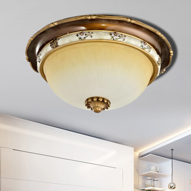 Traditional Style Bedroom Flushmount Ceiling Light - Dome Shape, Faceted Glass, Brown Finish - 3 Heads (13.5"/15"/18" Width)