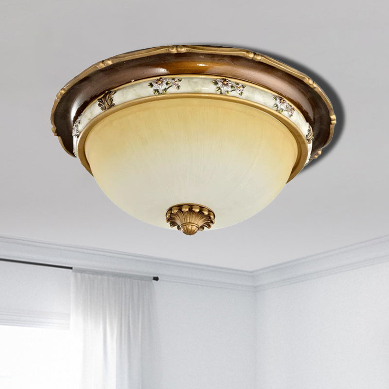 Traditional Style Bedroom Flushmount Ceiling Light - Dome Shape, Faceted Glass, Brown Finish - 3 Heads (13.5"/15"/18" Width)