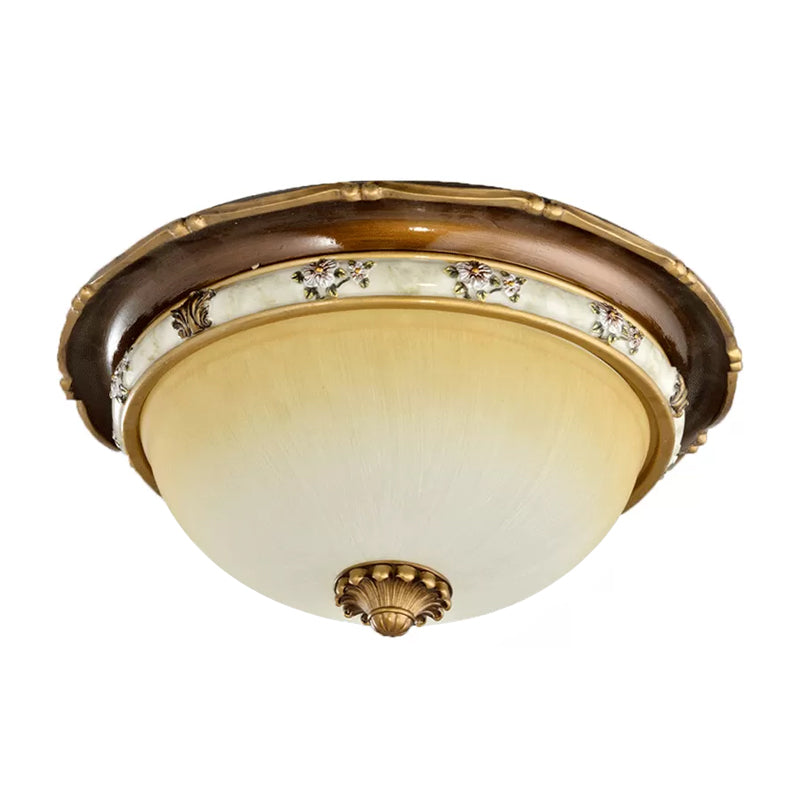 Traditional Style Bedroom Flushmount Ceiling Light - Dome Shape, Faceted Glass, Brown Finish - 3 Heads (13.5"/15"/18" Width)