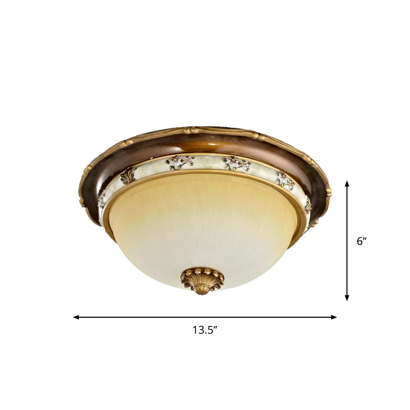 Traditional Style Bedroom Flushmount Ceiling Light - Dome Shape, Faceted Glass, Brown Finish - 3 Heads (13.5"/15"/18" Width)