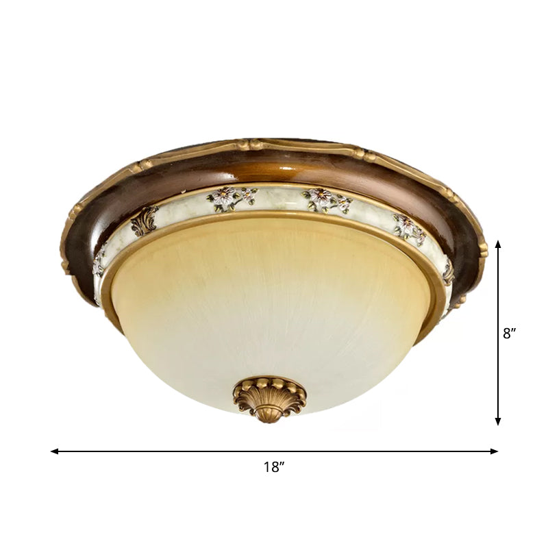 Traditional Style Bedroom Flushmount Ceiling Light - Dome Shape, Faceted Glass, Brown Finish - 3 Heads (13.5"/15"/18" Width)
