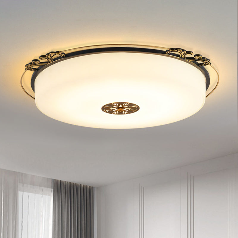 Traditional Glass Column LED Ceiling Light Fixture, Black Flush Mount, 18"/21.5" Wide