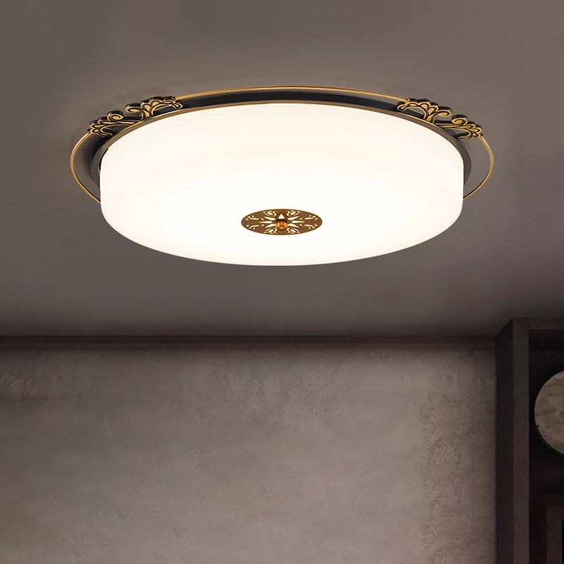 Traditional Glass Column LED Ceiling Light Fixture, Black Flush Mount, 18"/21.5" Wide