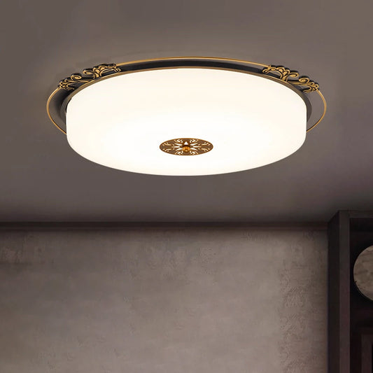 Traditional Glass Column Led Ceiling Light Fixture Black Flush Mount 18/21.5 Wide