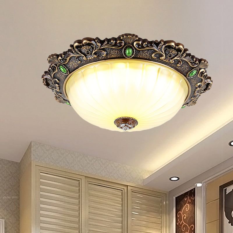 Vintage Flush Mount Light: Dome Shaped Ceiling Lighting, 2/3 Bulbs, Green/Red, 12"/16"/19.5