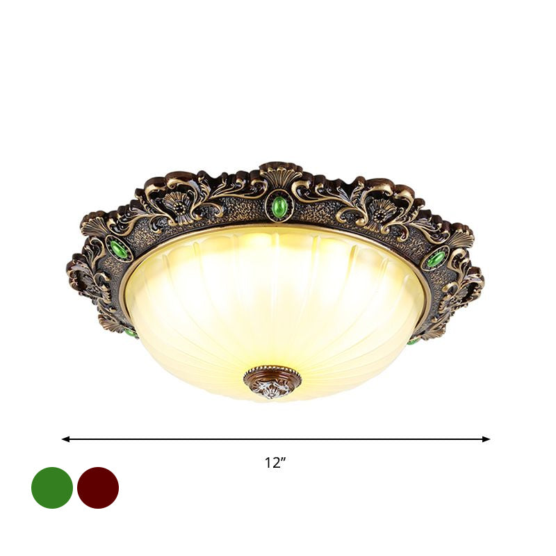 Vintage Flush Mount Light: Dome Shaped Ceiling Lighting, 2/3 Bulbs, Green/Red, 12"/16"/19.5