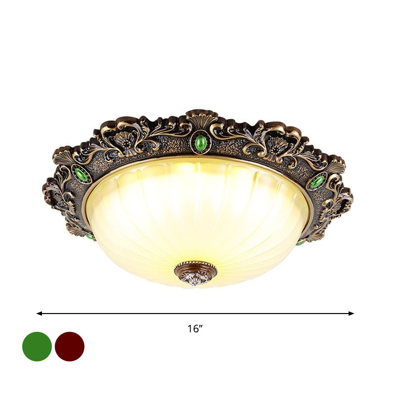 Vintage Flush Mount Light: Dome Shaped Ceiling Lighting, 2/3 Bulbs, Green/Red, 12"/16"/19.5
