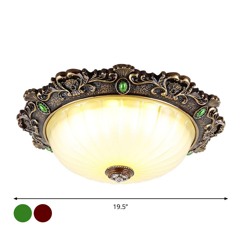 Vintage Flush Mount Light: Dome Shaped Ceiling Lighting, 2/3 Bulbs, Green/Red, 12"/16"/19.5