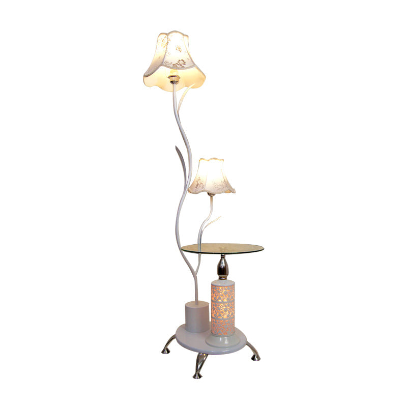 Black/White Iron Branch Standing Lamp With Floral Shade - Countryside Style Floor Light (2 Bulbs)