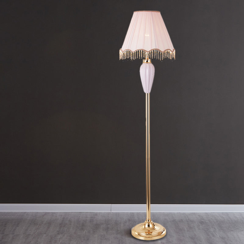 Porcelain Blue/Red Task Floor Lamp - Traditional Urn-Shaped Standing With Fabric Shade