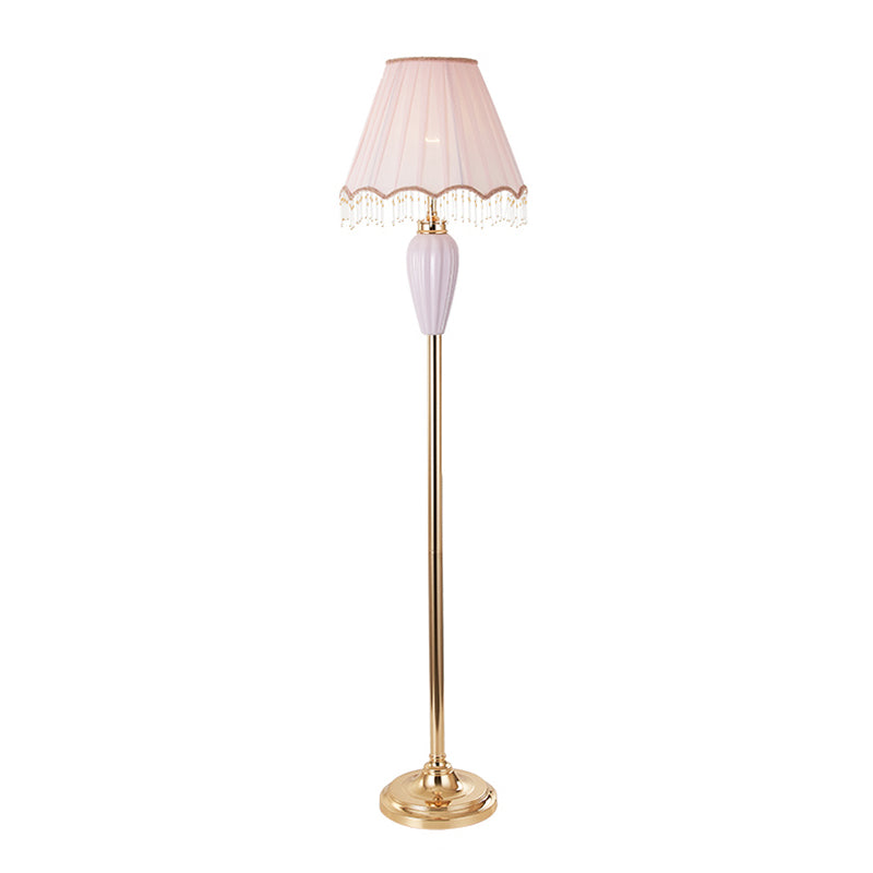 Porcelain Blue/Red Task Floor Lamp - Traditional Urn-Shaped Standing With Fabric Shade