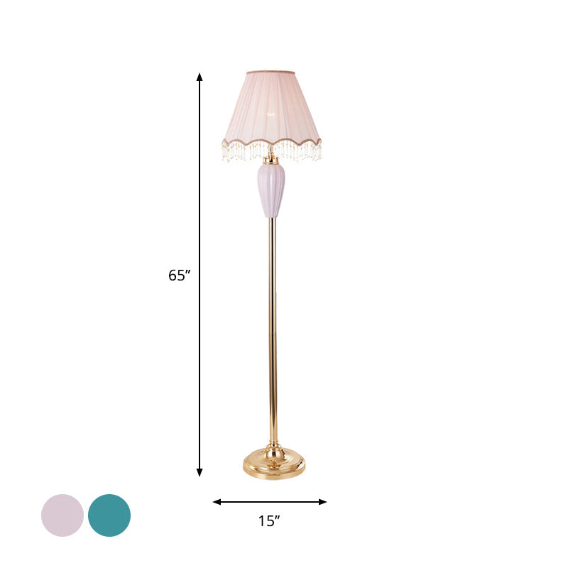 Porcelain Blue/Red Task Floor Lamp - Traditional Urn-Shaped Standing With Fabric Shade