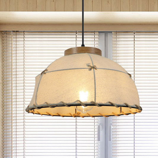 Flaxen Retro Style 1-Bulb Pendant Ceiling Light For Restaurants - Fabric Dome Shade 14/18 Width