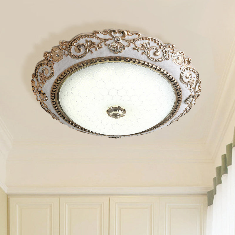 Vintage Cream Glass Dome Flush Mount Lamp - White LED Lighting Fixture, 16"/18"/21.5" Wide