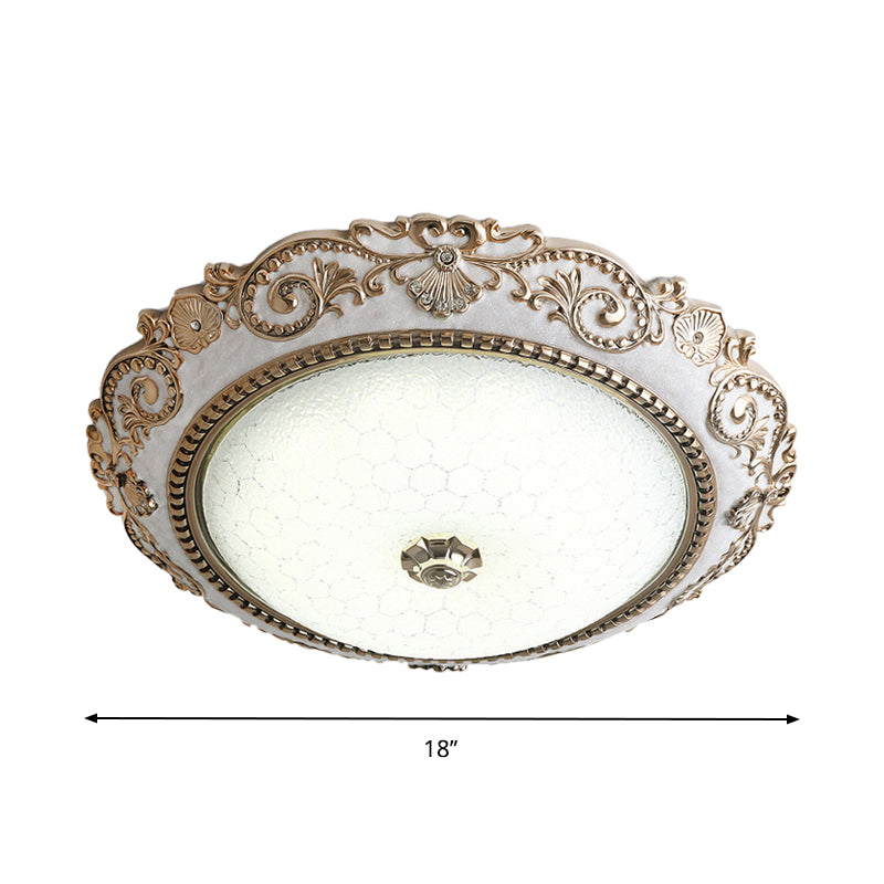 Vintage Cream Glass Dome Flush Mount Lamp - White LED Lighting Fixture, 16"/18"/21.5" Wide