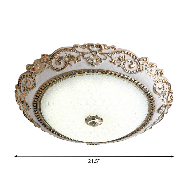 Vintage Cream Glass Dome Flush Mount Lamp - White LED Lighting Fixture, 16"/18"/21.5" Wide