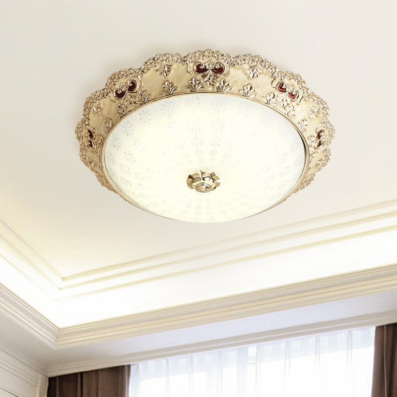 Gold Retro LED Glass Flushmount Ceiling Light, Sizes: 14"/16"/19.5