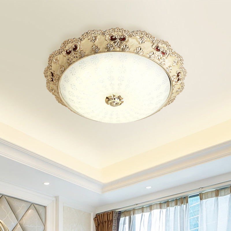 Gold Retro LED Glass Flushmount Ceiling Light, Sizes: 14"/16"/19.5