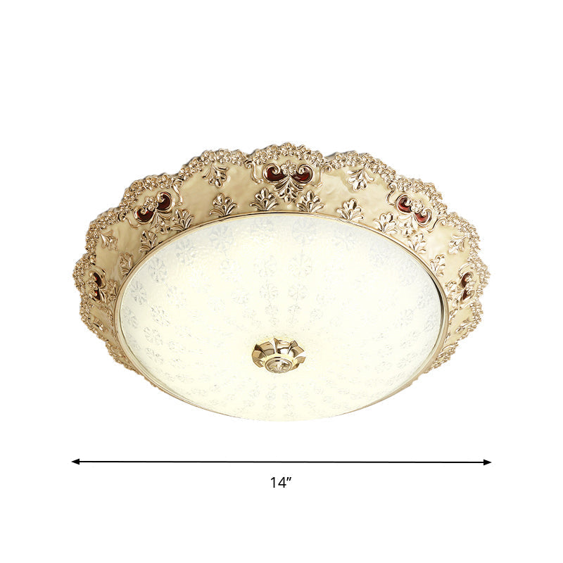 Gold Retro LED Glass Flushmount Ceiling Light, Sizes: 14"/16"/19.5