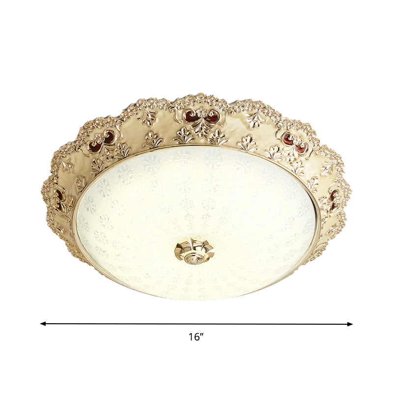 Gold Retro LED Glass Flushmount Ceiling Light, Sizes: 14"/16"/19.5