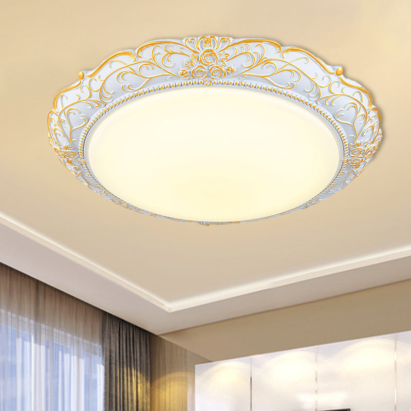 Rounded Cream Glass LED Ceiling Lamp - Traditional Bedroom Lighting in White-Gold