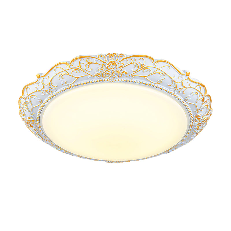 Rounded Cream Glass LED Ceiling Lamp - Traditional Bedroom Lighting in White-Gold