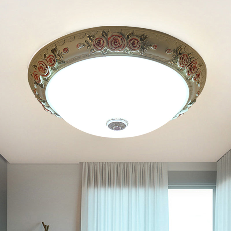 Floral Accent Led Vintage Flush-Mount Ceiling Light Fixture - White Glass 12/16/19.5 Wide / 12