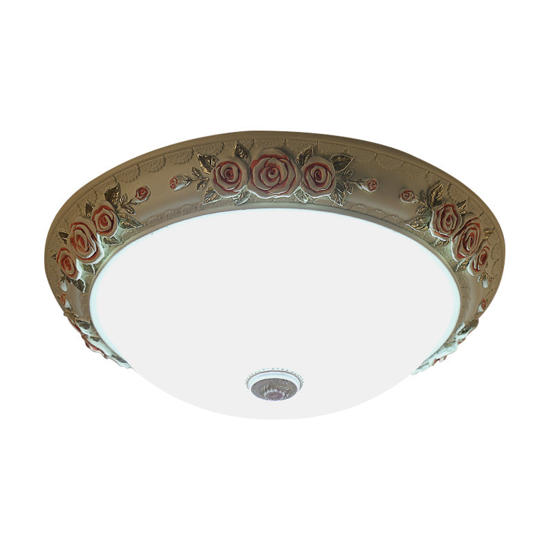 Floral Accent LED Vintage Flush-Mount Ceiling Light Fixture - White Glass, 12"/16"/19.5" Wide