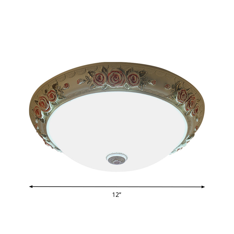 Floral Accent LED Vintage Flush-Mount Ceiling Light Fixture - White Glass, 12"/16"/19.5" Wide