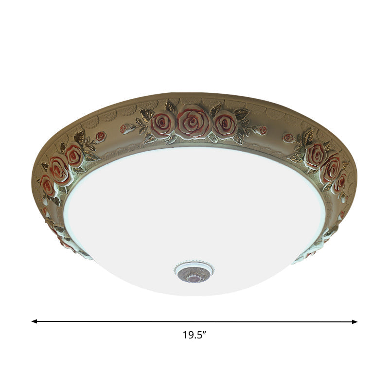 Floral Accent LED Vintage Flush-Mount Ceiling Light Fixture - White Glass, 12"/16"/19.5" Wide