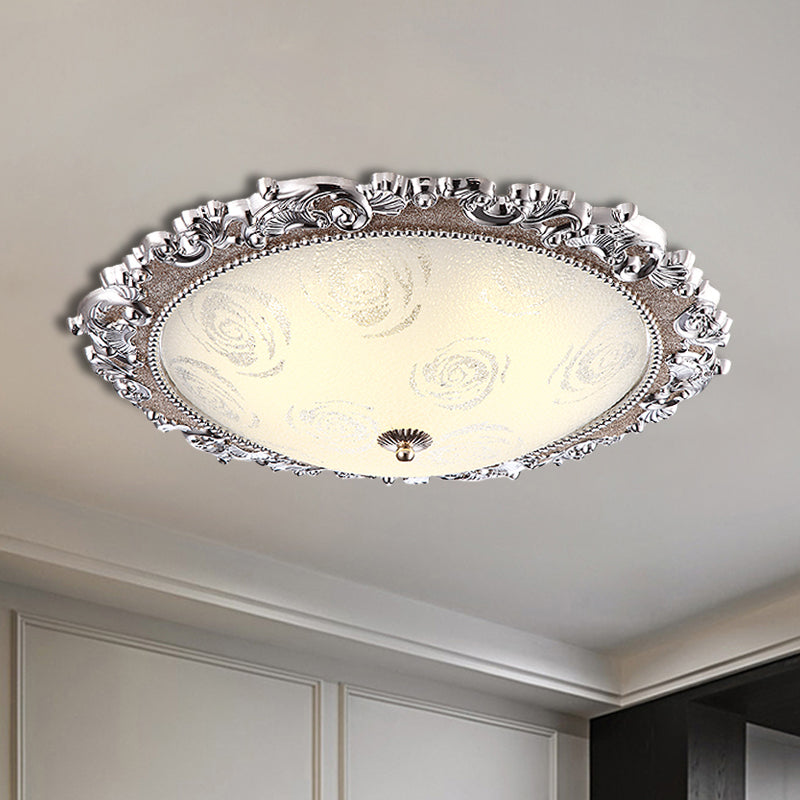 Vintage Silver Flushmount Ceiling Lamp with Frosted Glass and LED Bulbs