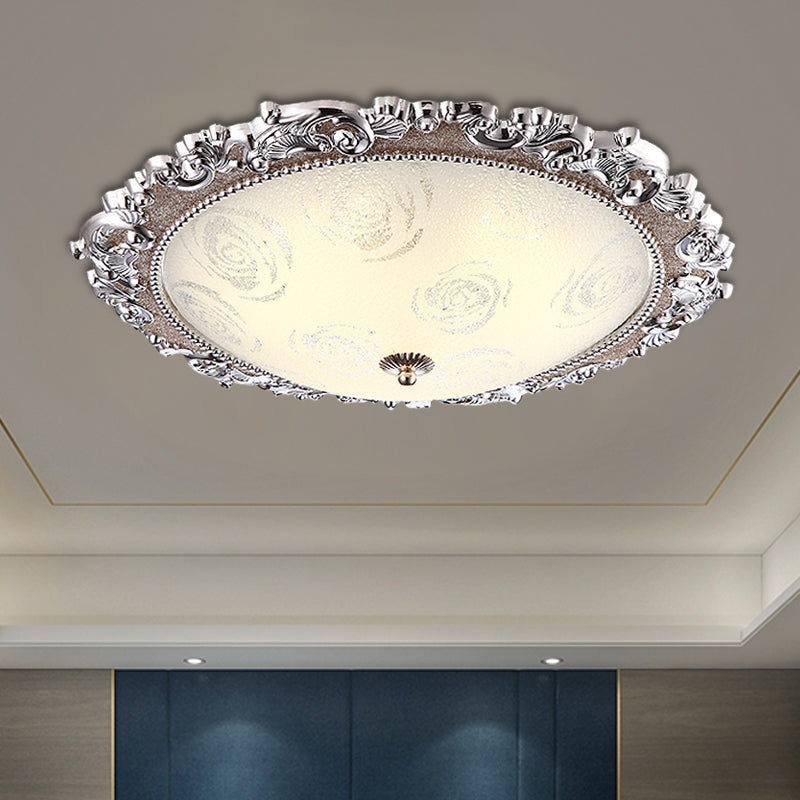 Vintage Silver Flushmount Ceiling Lamp with Frosted Glass and LED Bulbs