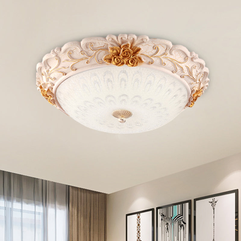 12"/16"/19.5" LED Flush Mount Lighting with Opal Blown Glass Shade - White-Gold Retro Ceiling Lamp
