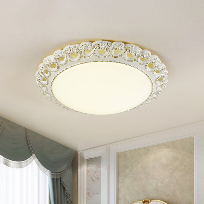 Traditional Style White-Gold Flushmount LED Bedroom Ceiling Light with Opal Glass Fixture